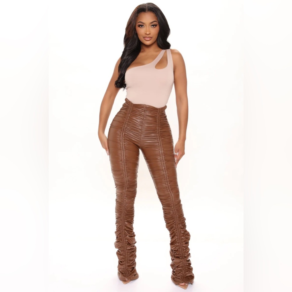 Ruched Faux Leather Pants